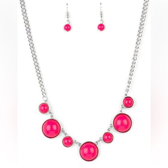 Paparazzi Pink and Silver Necklace Set with Statement Beads - Picture 1 of 4